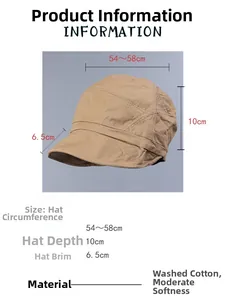 Détails de la casquette en coton lavé avec dimensions et informations matière