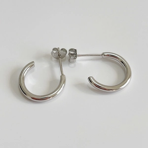 925 Sterling Silver Geometric C-Shaped Half Hoop Stud Earrings Minimalist High Polish Jewelry For Women