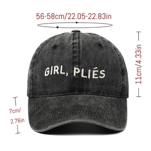 Guide des tailles pour casquette en coton délavé indiquant la circonférence et la visière