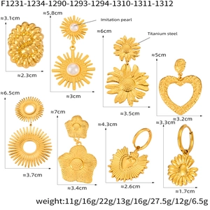 Detailed size specifications for 8 styles of 18K gold plated titanium steel earrings