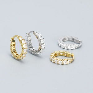 Boucles D'oreilles Créoles En Argent Sterling 925 Avec Zircone Huggie Petit Cercle Mode Pour Femmes
