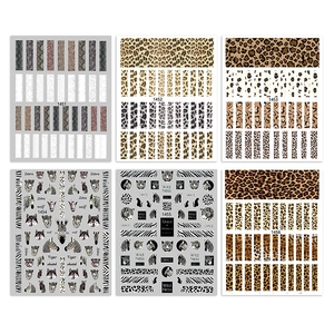 6-pack of 3D self-adhesive leopard and animal print nail art stickers for manicure