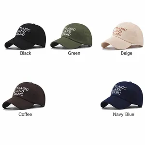 Klassische bestickte Baumwoll-Basecaps in Schwarz, Grün, Beige, Braun und Dunkelblau