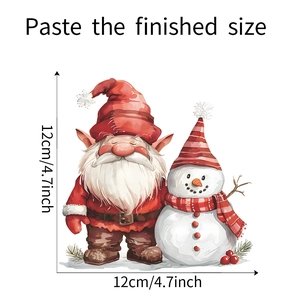 Detail view of a 12x12cm watercolor Christmas wall sticker featuring a gnome and snowman