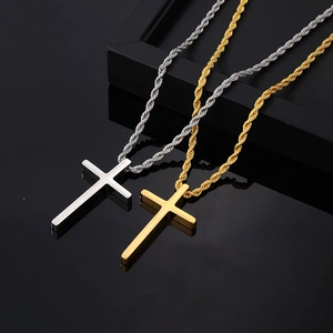 Cross Pendant Necklace Stainless Steel Smooth Finish Minimalist Hip Hop Rope Chain Statement Jewelry For Men Boys