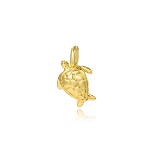 Polished gold sea turtle pendant for DIY jewelry making with a high-shine relief design