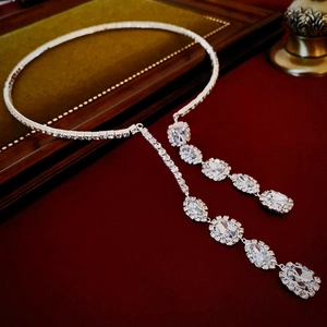 Luxus Kupfer Zirkon Strass Quaste Choker Halskette Für Frauen Elegante Y-Form Party Abend Schmuck