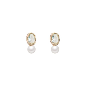 Elegant 14K gold plated S925 silver earrings with blue topaz and hanging pearls