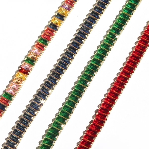 Colorful zircon crystal choker necklaces with gold claw chain in green blue red and rainbow