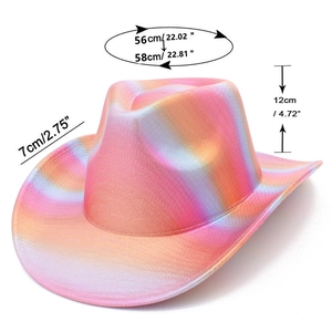 Detailed size chart of holographic rainbow cowboy hat with 56-58cm head circumference