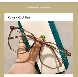 Detail of tea-colored TR90 frame with smooth texture and sturdy metallic hinge design