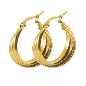 Elegant 18K gold-plated stainless steel multilayer twisted hoop earrings on white background