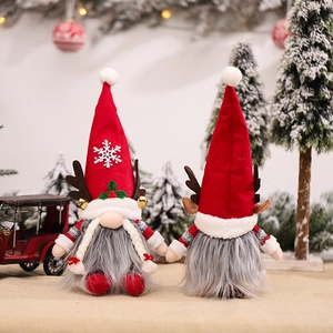 Christmas reindeer gnomes with LED lights, festive red and grey plush holiday ornaments