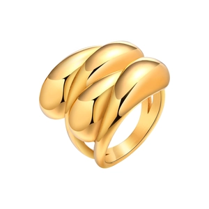 Polished gold multi-layer teardrop ring with a minimalist aesthetic and glossy finish