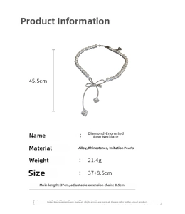 Détail du collier choker à nœud en strass et perles avec dimensions et mesures précises