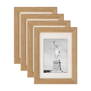 Set of 4 minimalist light wood photo frames with white mats for modern wall decor