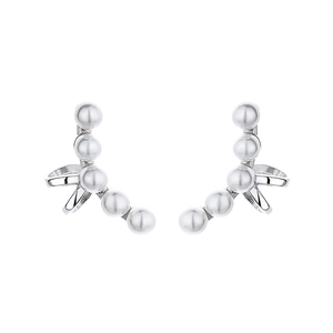 Elegant 925 sterling silver ear cuffs with five white pearls in a minimalist arc design