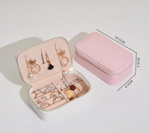 Internal layout of mini PU leather jewelry box with necklace hooks and ring slots