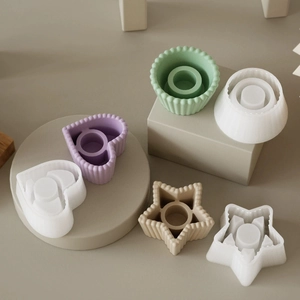 Ensemble de moules en silicone pour bougeoirs cœur et étoile en tons Morandi
