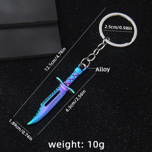 Rainbow plated alloy sword keychain model with CrossFire engraving 12.1cm length