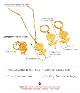 Detailed size specifications for 18k gold plated stainless steel flower jewelry set