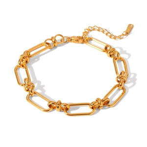 Bracciale a catena a graffetta in acciaio inossidabile placcato oro 18K con estensore