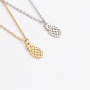 Polished stainless steel necklaces with gold and silver hollow pineapple pendants for women