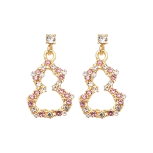 Elegant gold wulu stud earrings with pink crystals and pearls in vintage Chinese style