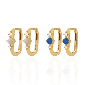 Orecchini A Cerchio In Argento Sterling 925 Con Opale Forma A U Geometrica Zirconia Gioielli Da Donna