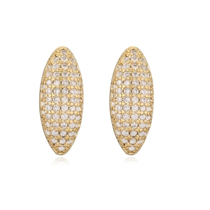 Orecchini a perno ovali placcati in oro 18K con pavé di zirconi cubici scintillanti