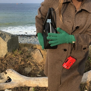 Guantes de invierno de punto grueso verde para hombre y mujer con función táctil al aire libre