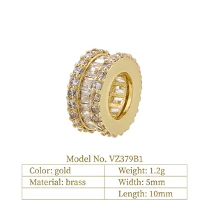 Gold plated brass wheel bead with sparkling clear zircon inlay for jewelry making