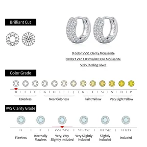 Boucles d'oreilles créoles en argent S925 avec 92 pierres Moissanite D color VVS1