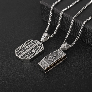 Vintage stainless steel pendants featuring Masonic and Ankh symbols on box chains