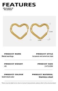 Vue détaillée de boucles d'oreilles cœur en or 18 carats avec dimensions