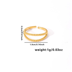 Detailed size specifications for a gold beaded open ring showing width and diameter
