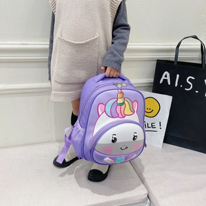 Cute purple 3D unicorn backpack for girls with large capacity and lightweight design