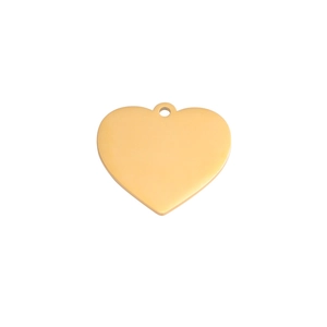 Detailed view of a golden heart pendant with a smooth mirror finish on white background
