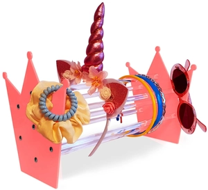 Pink crown acrylic headband holder display rack with unicorn accessories storage