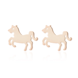 Detail view of rose gold pony stud earrings with a polished finish on white background