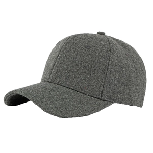 Minimalist dark grey wool blend baseball cap shown from a professional 45-degree side angle