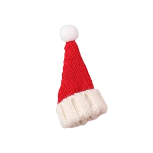 DIY Christmas knitting mini finger hat with white pompom and trim for decorations