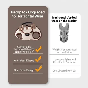 Ergonomic portable pet carrier bag with shoulder strap for small dogs in beige and brown