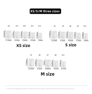 Guide des tailles XS, S, M pour ongles autocollants rose œil de chat en millimètres