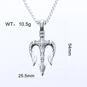 Detailed size chart of the silver Viking trident pendant showing 54mm by 25.5mm dimensions