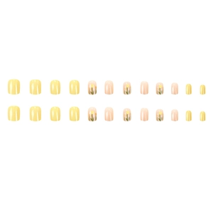 French yellow and pink tulip floral press-on nails set with shimmer details 24pcs