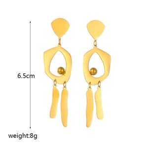 Golden irregular geometric fringe drop earrings with 6.5cm length on white background