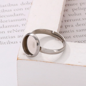 Adjustable stainless steel ring base with silver round tray for DIY jewelry making