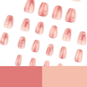 Nude pink gradient press-on nails with 3D bubble design in ballet trapezoid shape