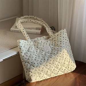Sac Fourre-tout Matelassé En Velours Côtelé Grande Capacité Imprimé Coeur Floral Sac À Épaule Femme Décontracté Élégant